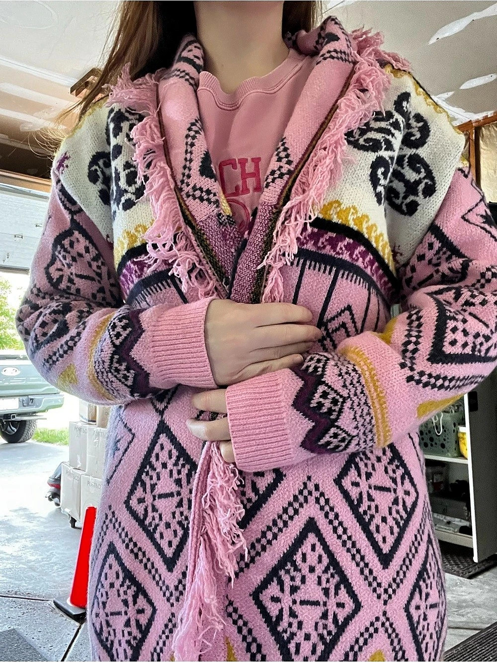 Easy Street Eye Cardigan Pink & White